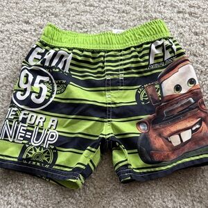 Kids Swim Trunks with Cartoon Design - Green